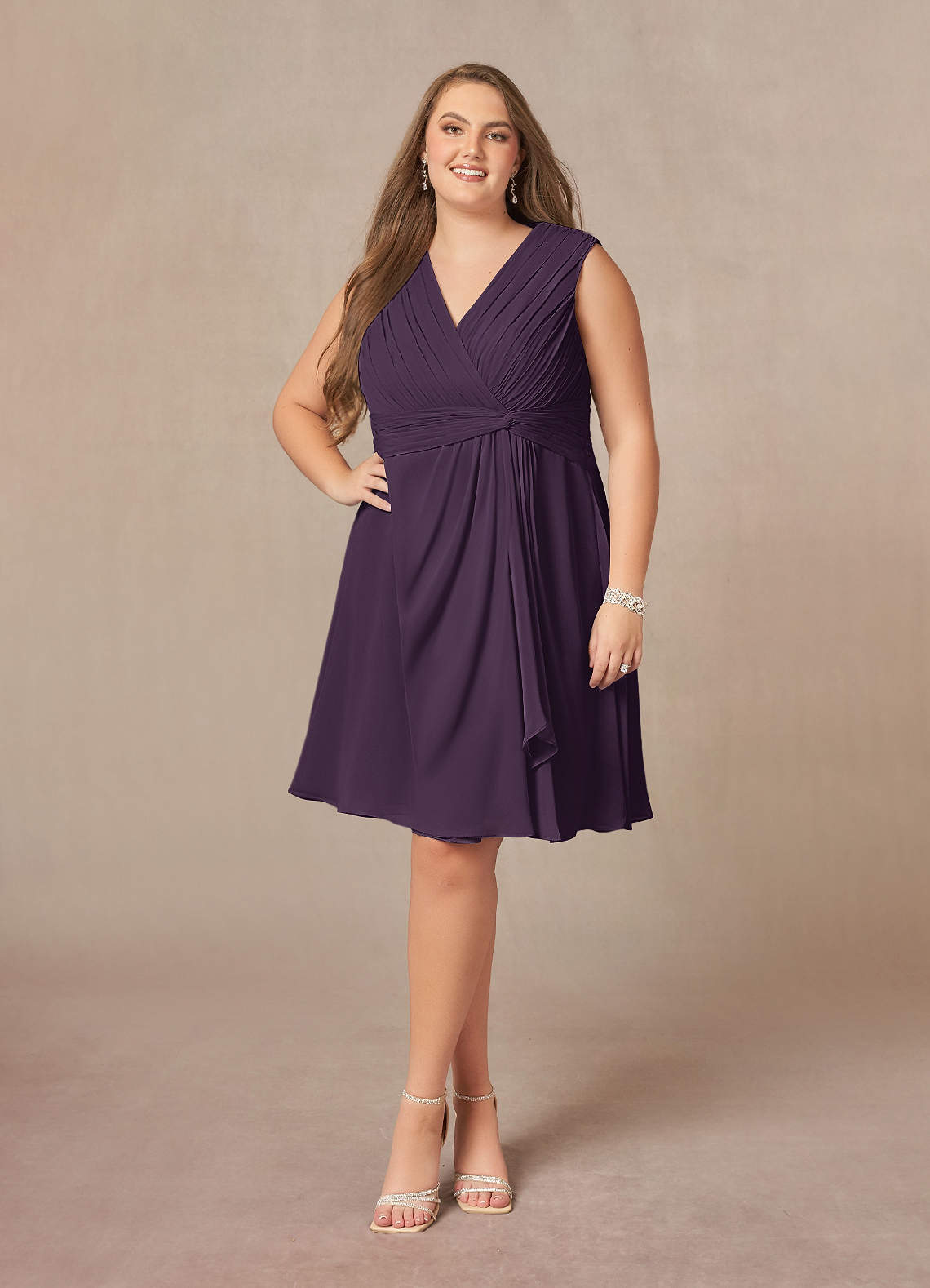 Azazie Theron Mother of the Bride Dresses Plum A-Line V-Neck Pleated Chiffon Dress image1