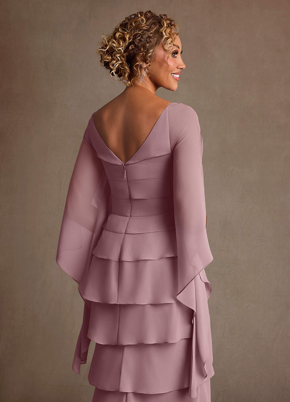 Azazie Arabinda Final Sale Dusty Rose Sheath Ruched Chiffon Dress image5