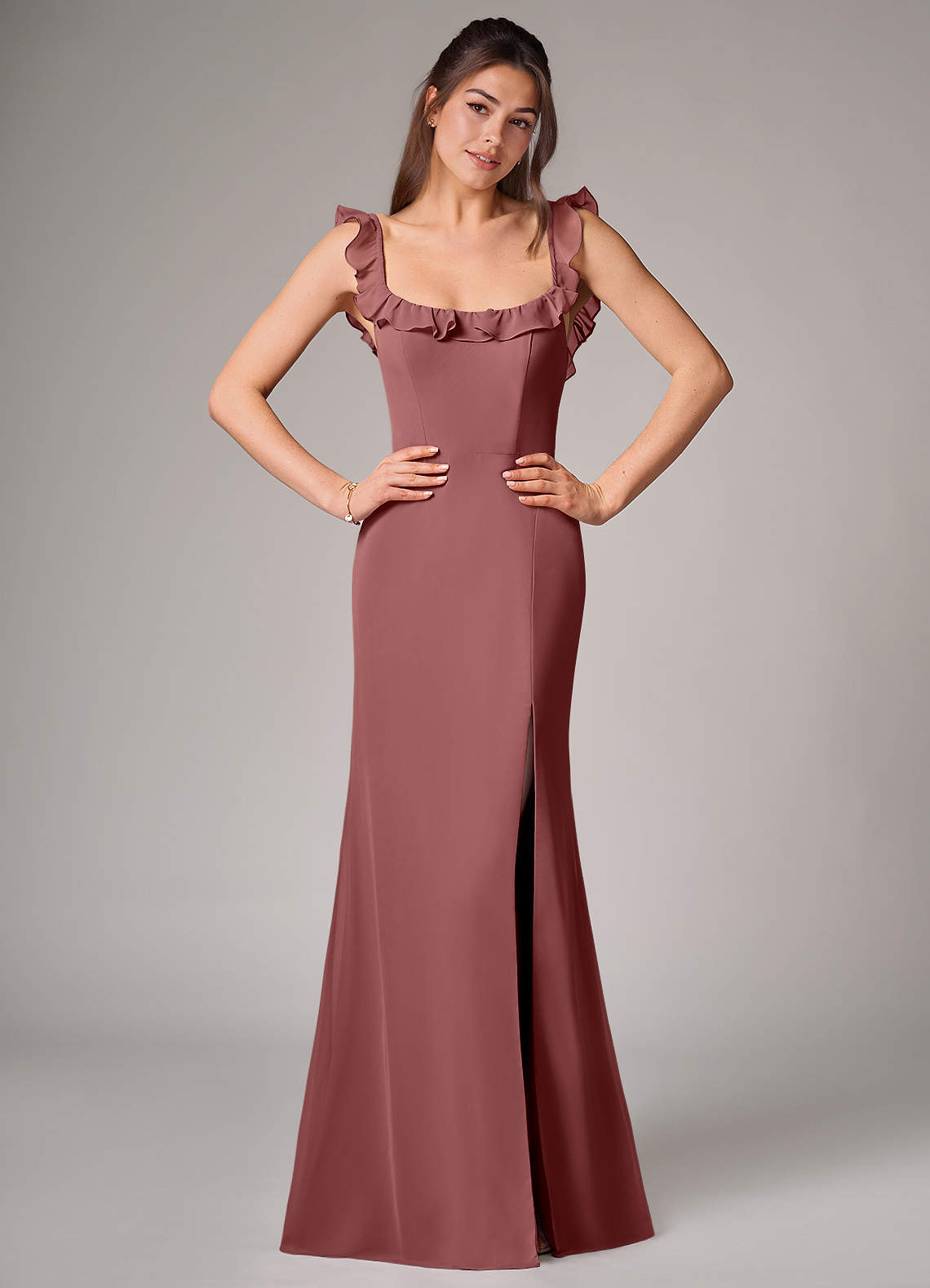Azazie Callie Bridesmaid Dresses Amethyst Mermaid Side Slit Chiffon Convertible Dress image1