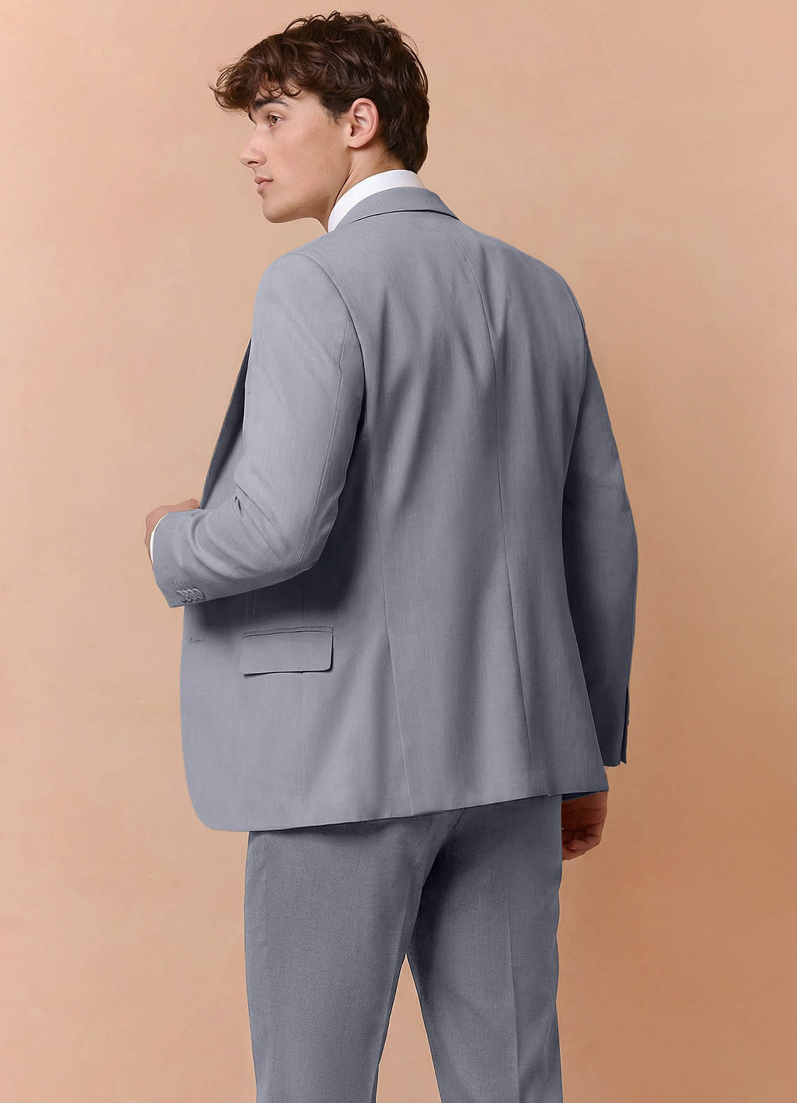 front Collins Grey Double Breasted Wool Blend Suit Jacket