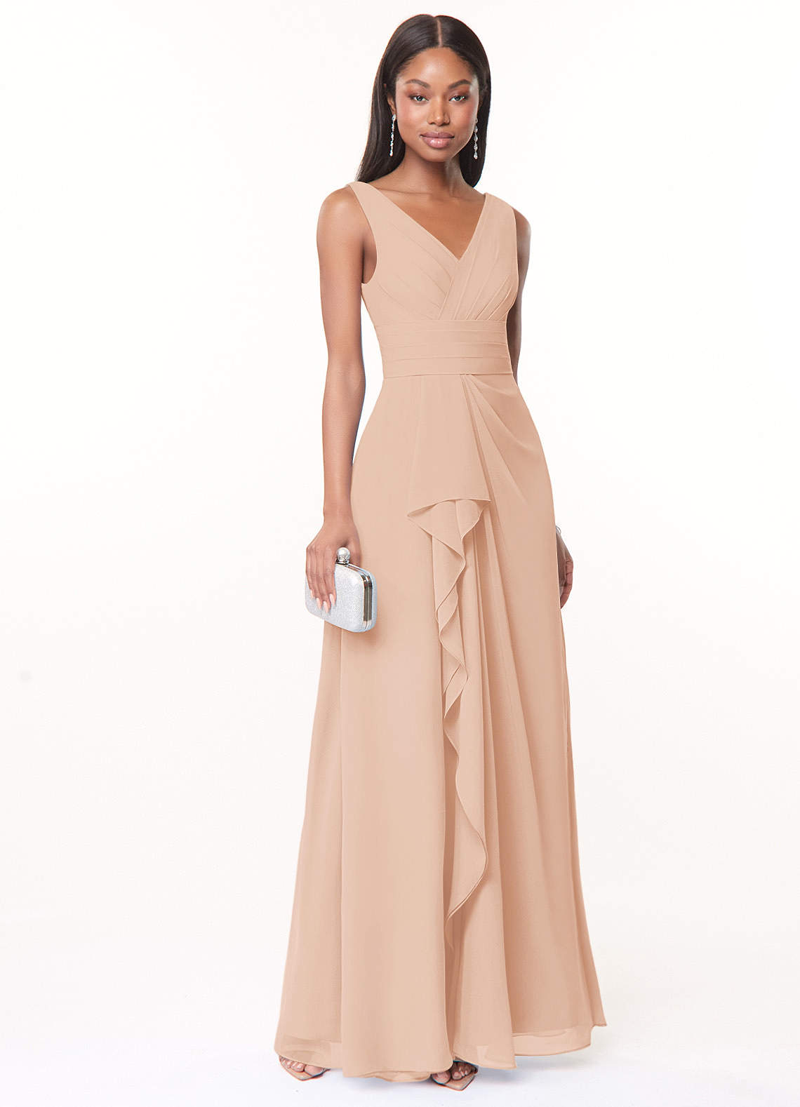 Azazie Julianna Bridesmaid Dresses English Rose A-Line Chiffon Dress image1