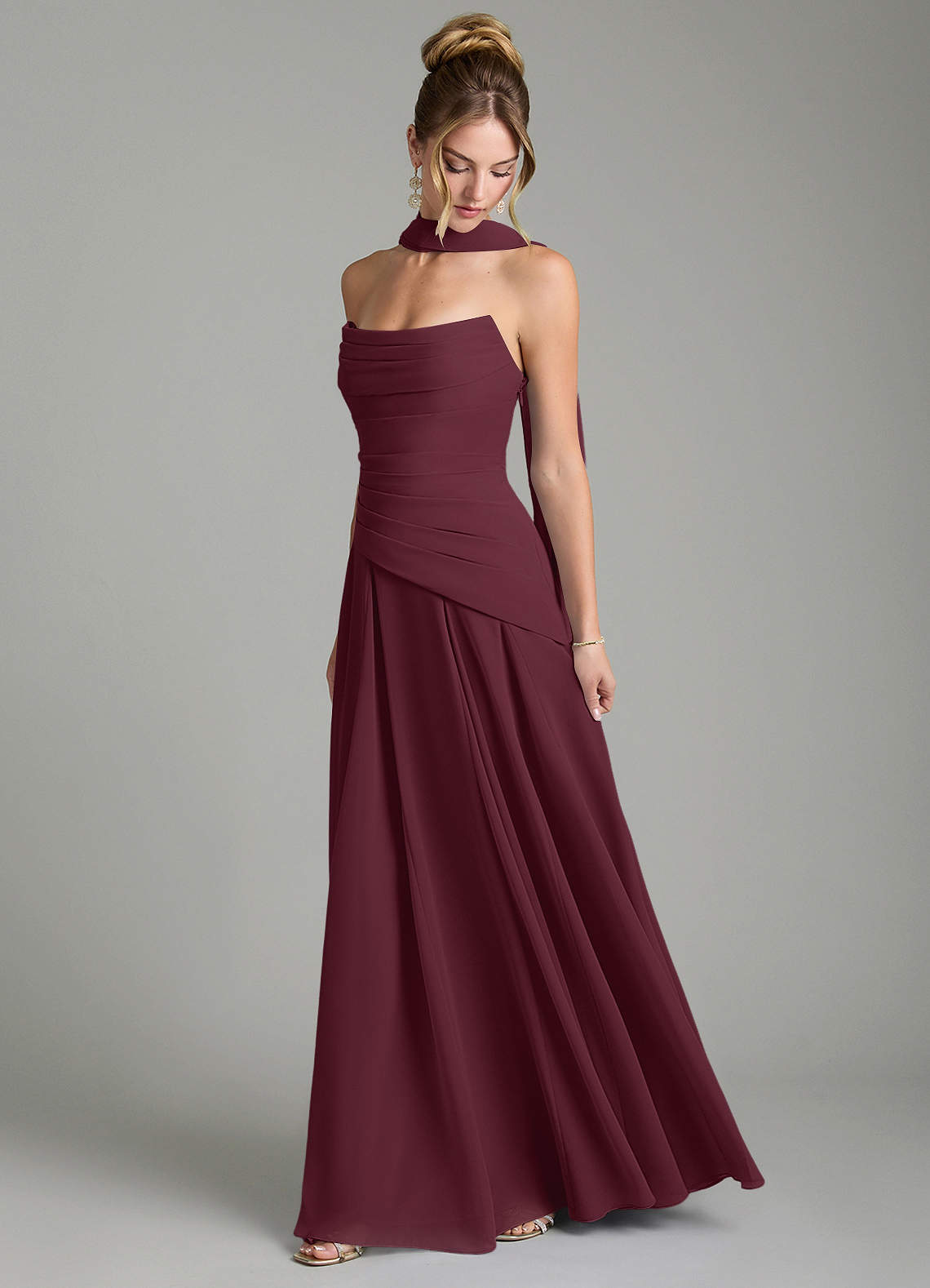 Azazie Gabriela Bridesmaid Dresses Cabernet A-Line Corset Chiffon Dress image3
