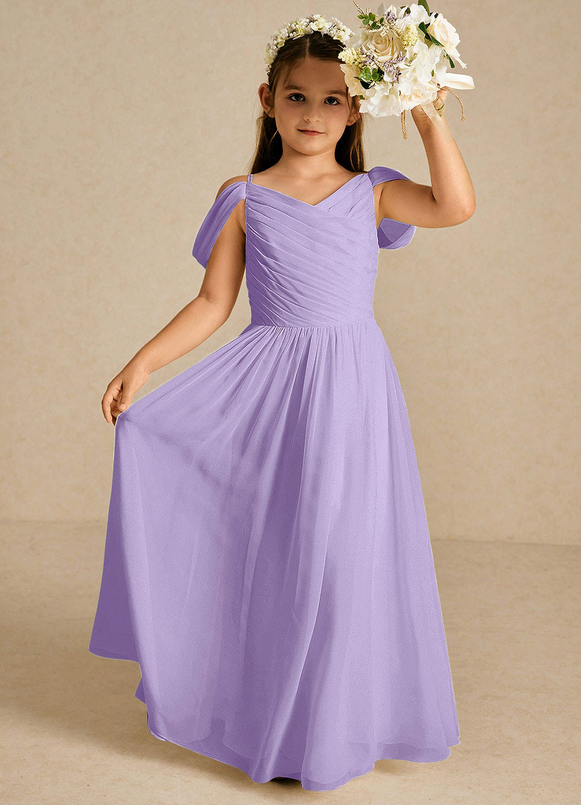 Azazie Chelle Flower Girl Dresses Lilac A-Line Pleated Chiffon Dress image1