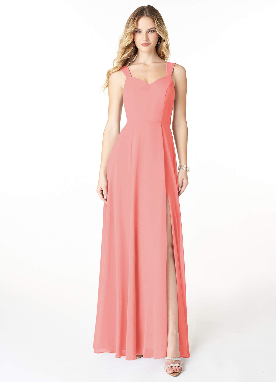Azazie Julie Bridesmaid Dresses Coral A-Line Sweetheart Neckline Chiffon Dress image1