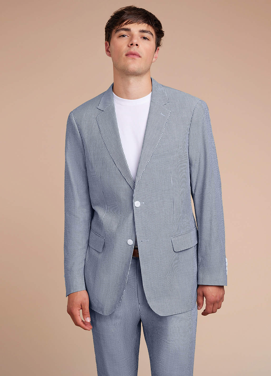 front Gavin Azul Chaqueta de traje de seersucker a rayas