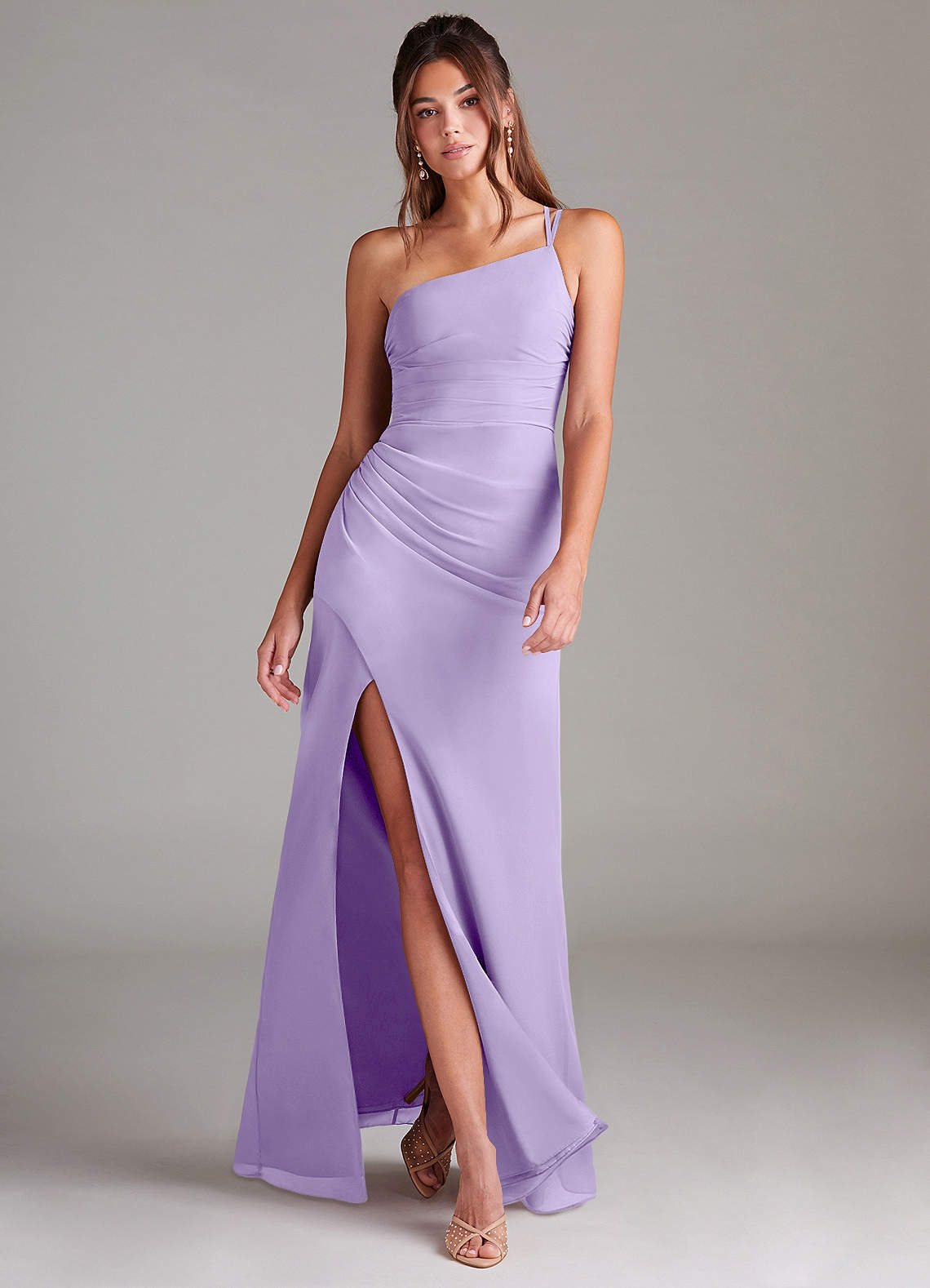 Azazie Eren Brautjungfernkleider Etui One-Shoulder Chiffon Kleid Flieder image1