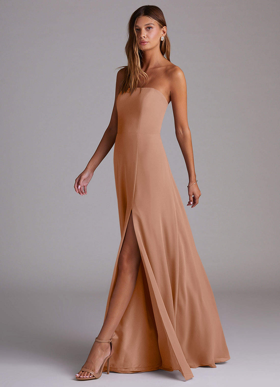 Azazie Wren Bridesmaid Dresses Champagne Rose A-Line Side Slit Chiffon Convertible Dress image3