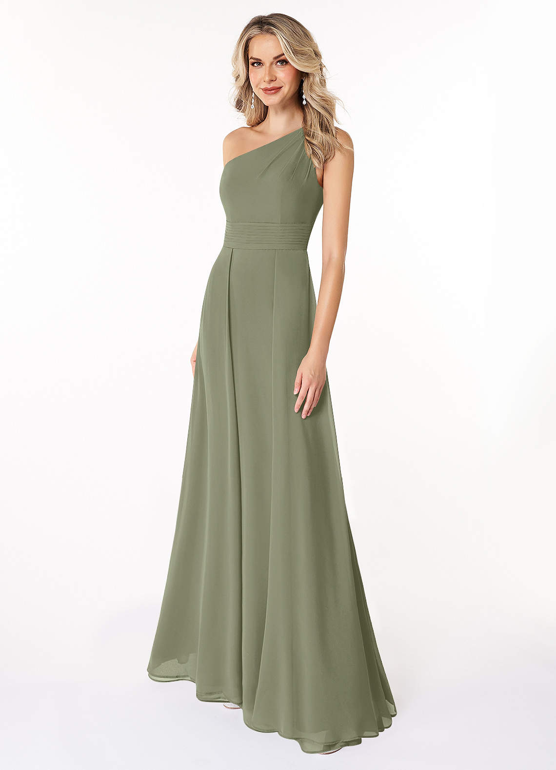 Azazie Dallas Bridesmaid Dresses Pistachio A-Line One Shoulder Chiffon Dress image1