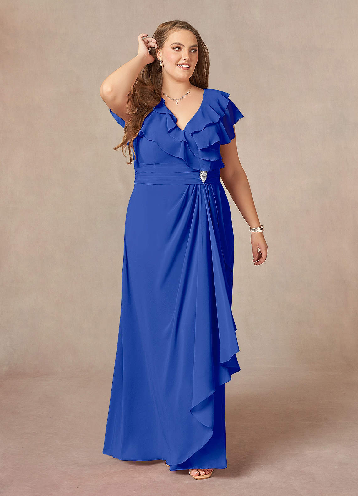 Azazie Snapdragon Mother of the Bride Dresses Royal Blue A-Line V-Neck Ruched Chiffon Dress image1