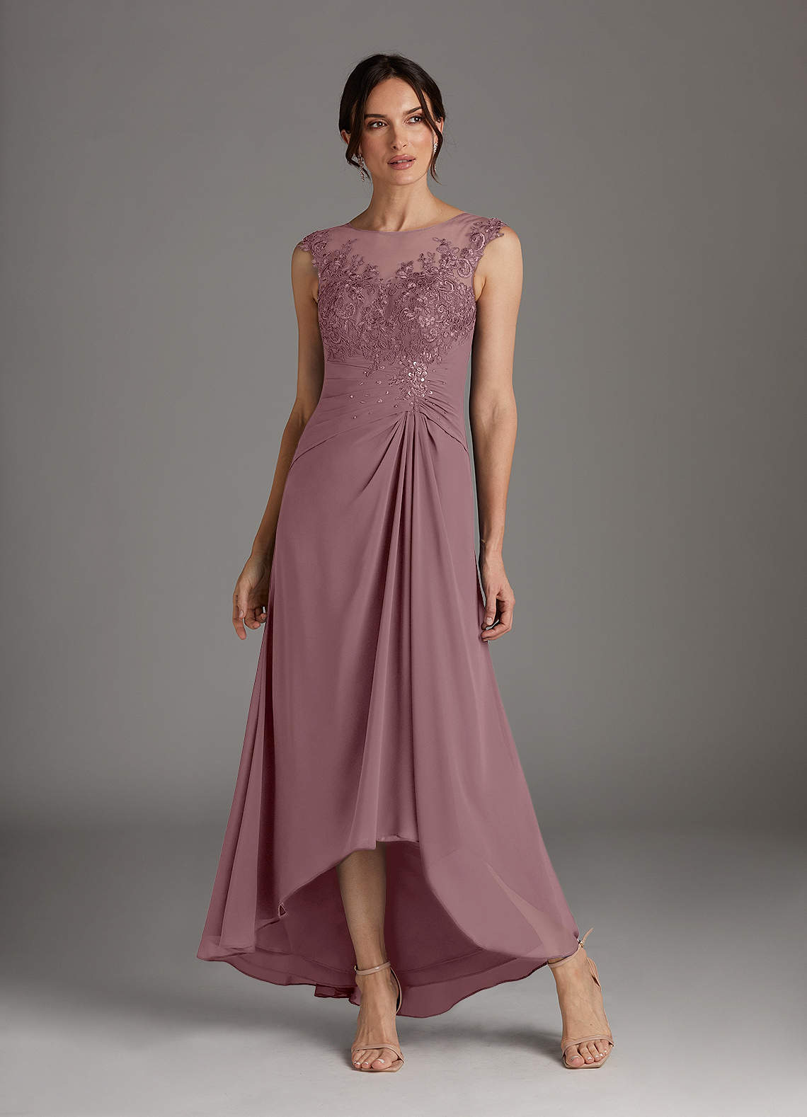 Azazie Endora Mother of the Bride Dresses Dusty Rose A-Line Scoop Lace Chiffon Dress image1