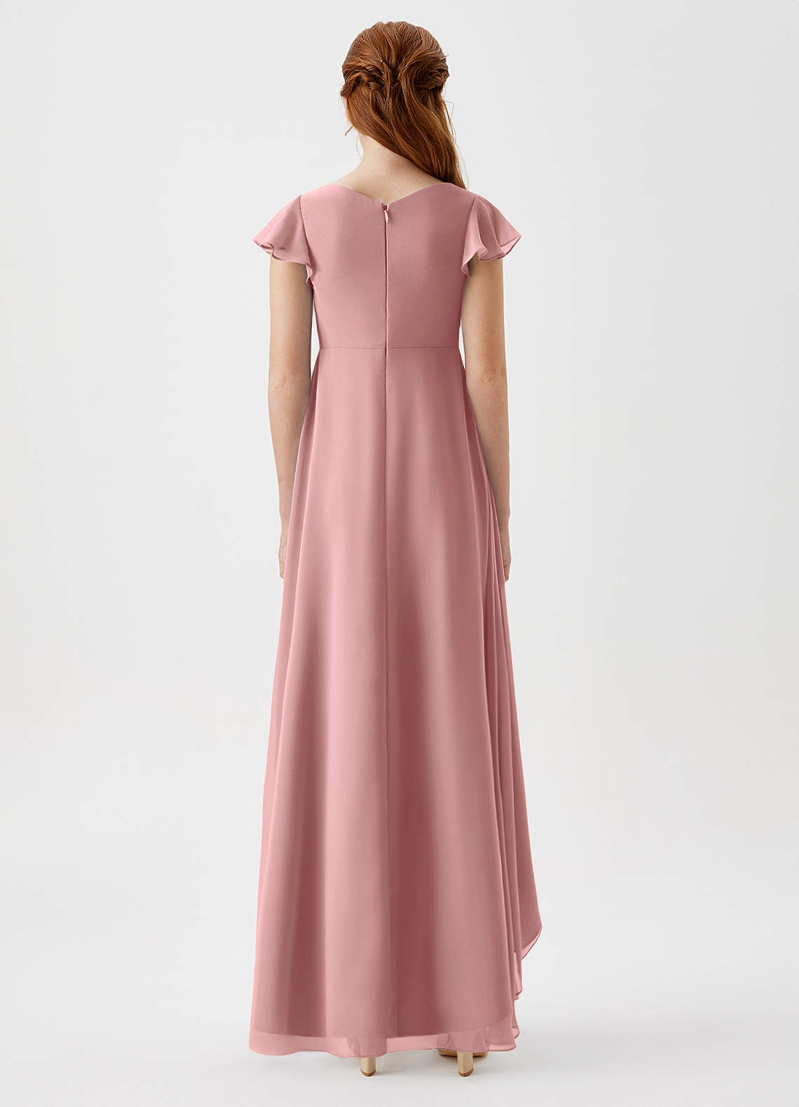 Azazie Breanne Junior Vestido de Rosa Polvorienta de Gasa de Corte En A image5