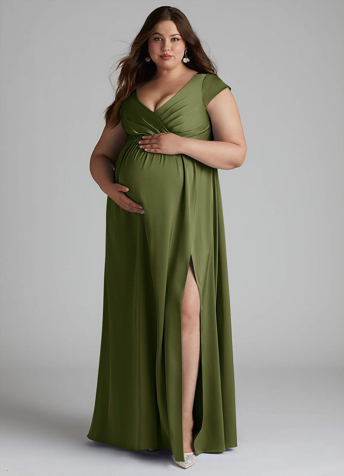 Azazie Allessia Maternity Bridesmaid Dresses A-Line Pleated Stretch Satin Floor-Length Dress image10
