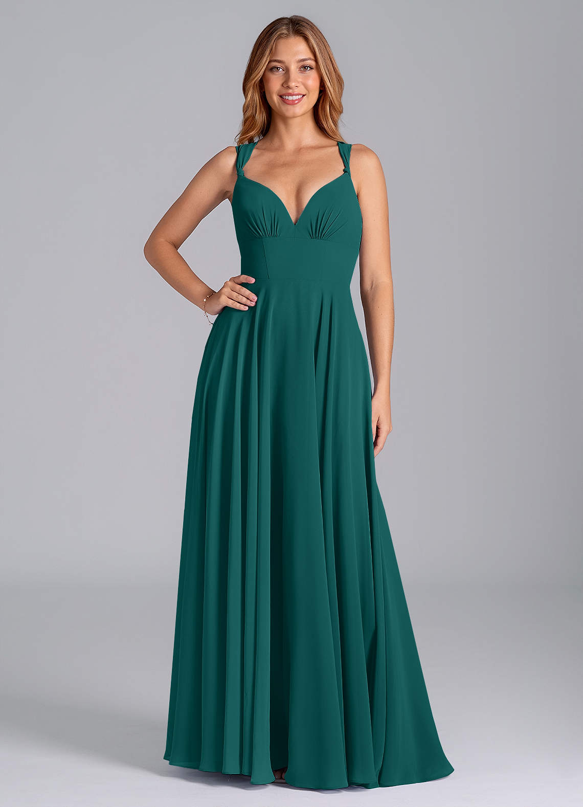 Azazie Darana Bridesmaid Dresses Peacock A-Line Corset Chiffon Dress image1