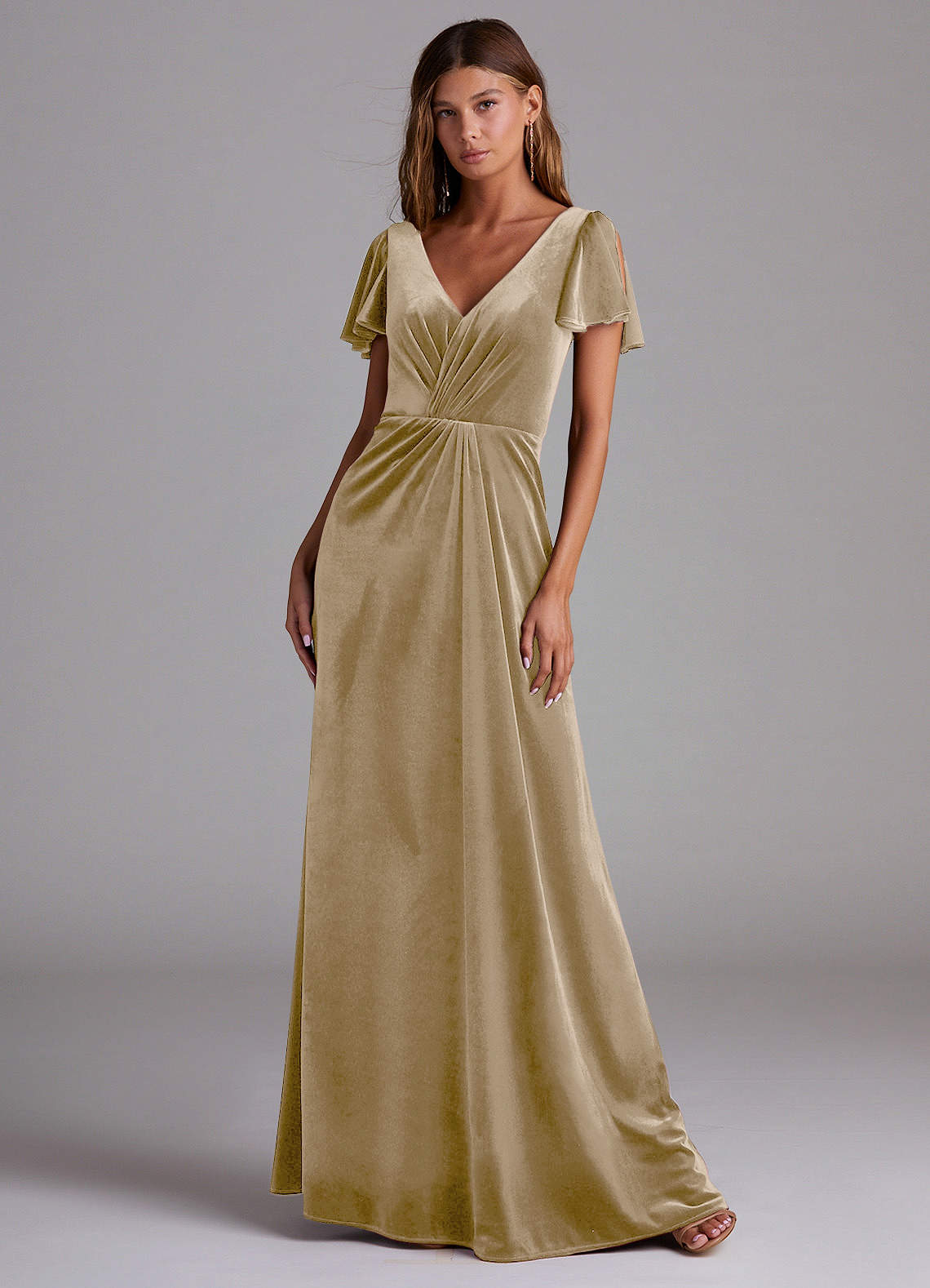 Azazie Soren Bridesmaid Dresses Golden Tan A-Line Velvet Dress image1
