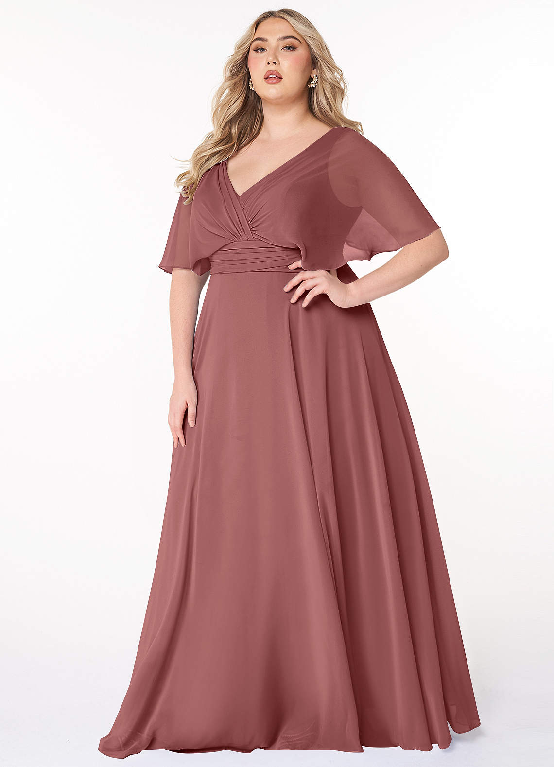 Azazie Pamela Prova i vestiti a casa Abito A-Line in Chiffon con Scollo a V a Pieghe Blu Polveroso image5