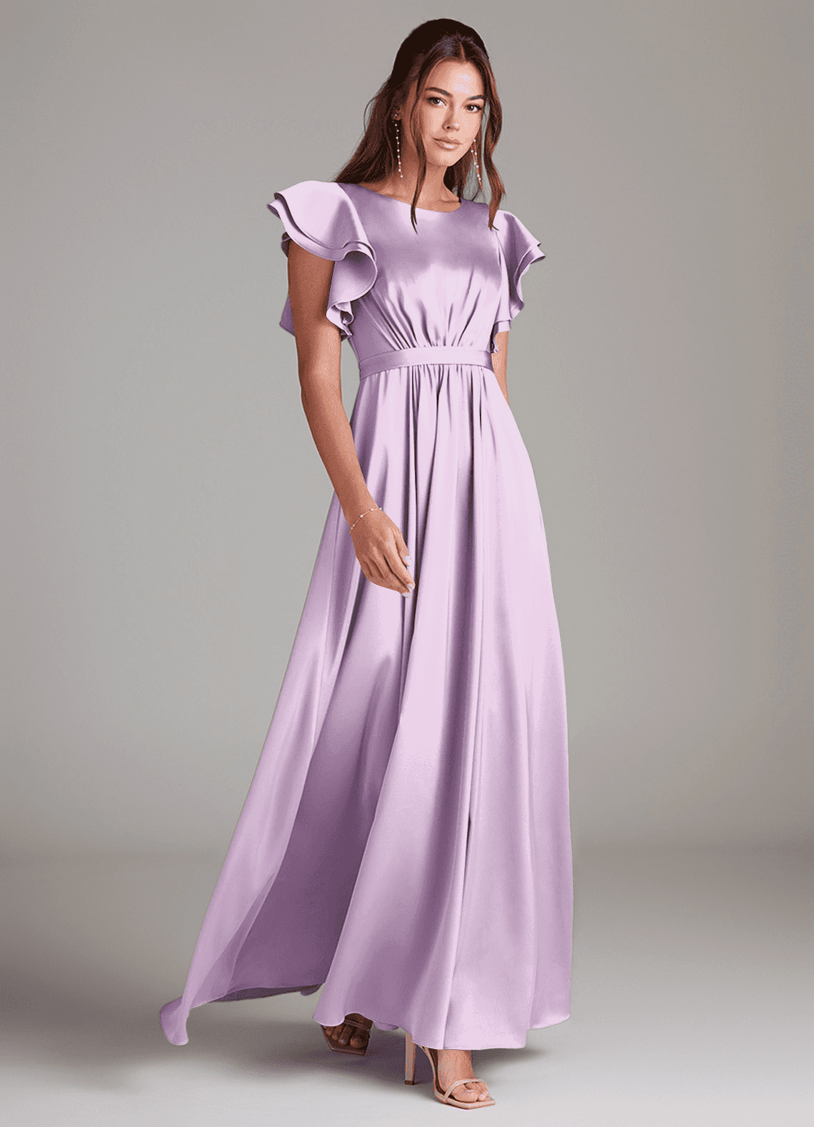 Azazie Daphne Bescheidene Brautjungfernkleider A-Linie Gestreift Stretch-Satin Bodenlänge Kleid image1