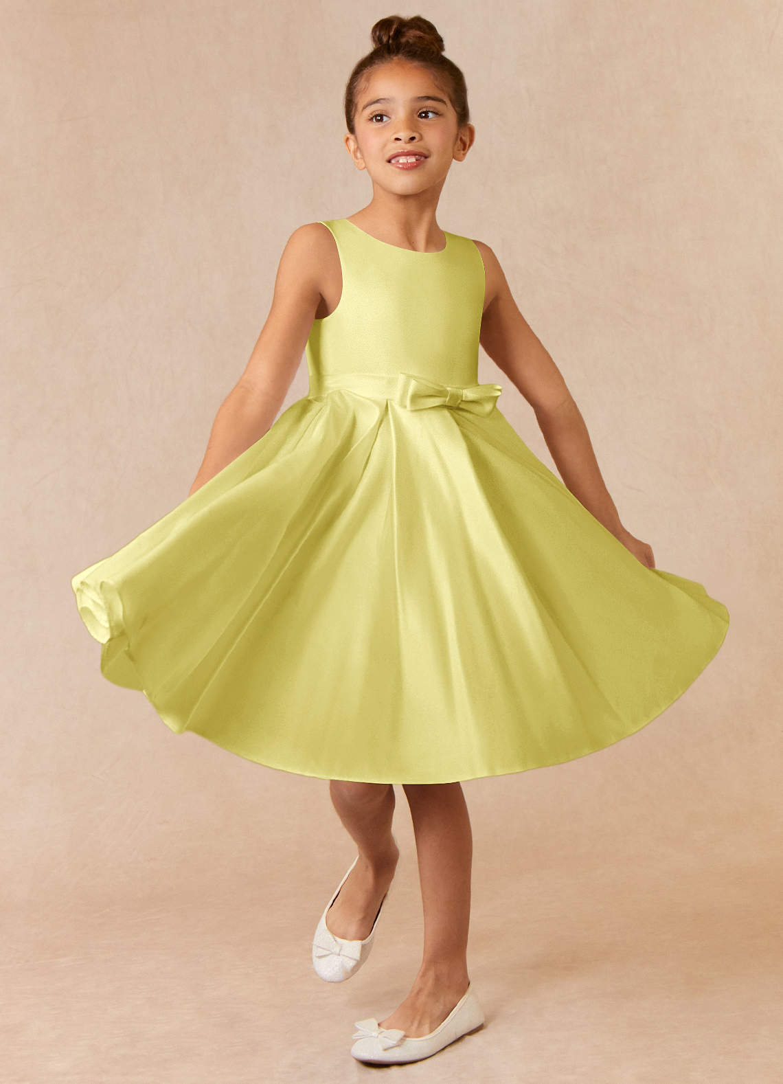Azazie Coco Flower Girl Dresses Lemon Sorbet A-Line Bow Matte Satin Dress image1