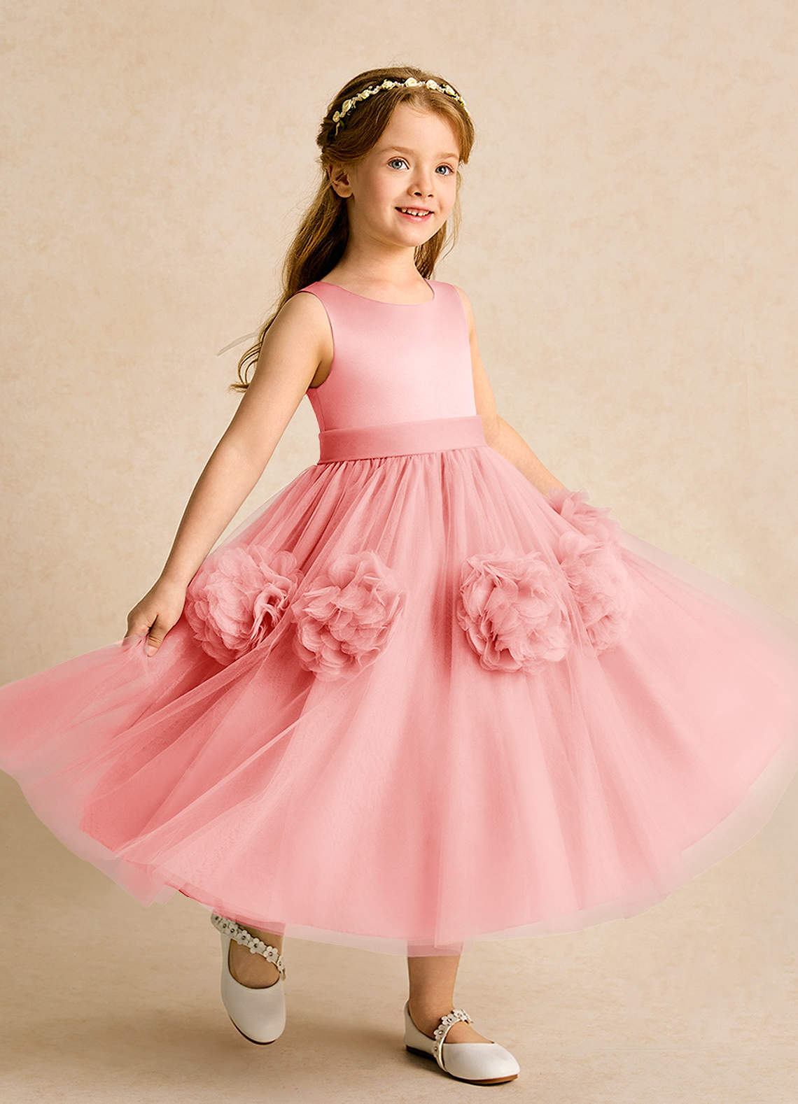 Azazie Vola Flower Girl Klänningar Klänning Balklänning i Tyll Ärmlös image1