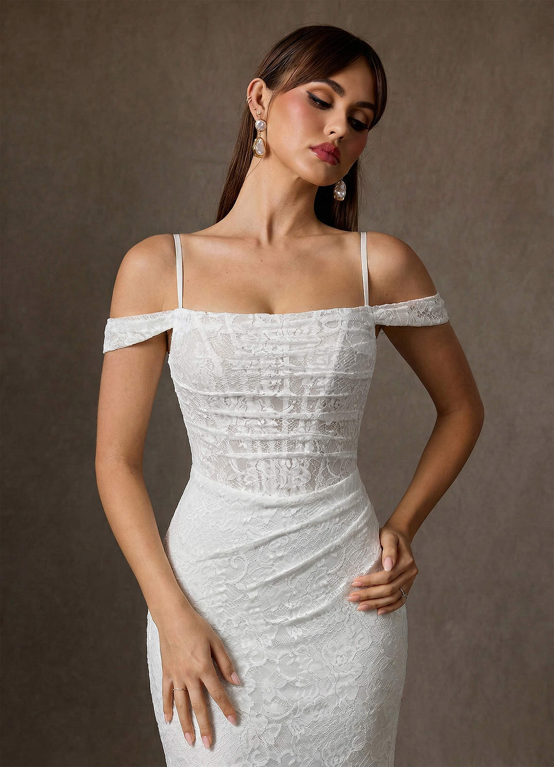 Azazie Idalis Wedding Dresses Diamond White Mermaid Lace Dress image6