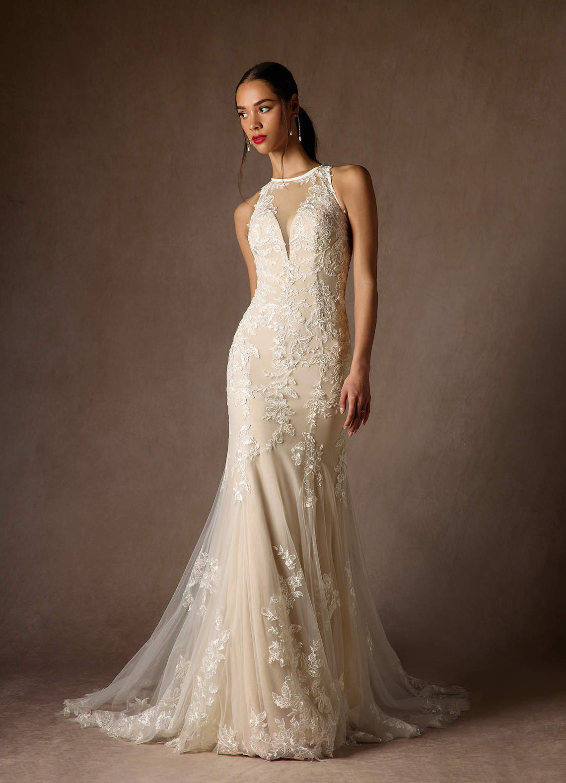Azazie Sheila Abiti da Sposa Abito Sirena in Tulle Lustrini Bianco Diamante Champagne image1