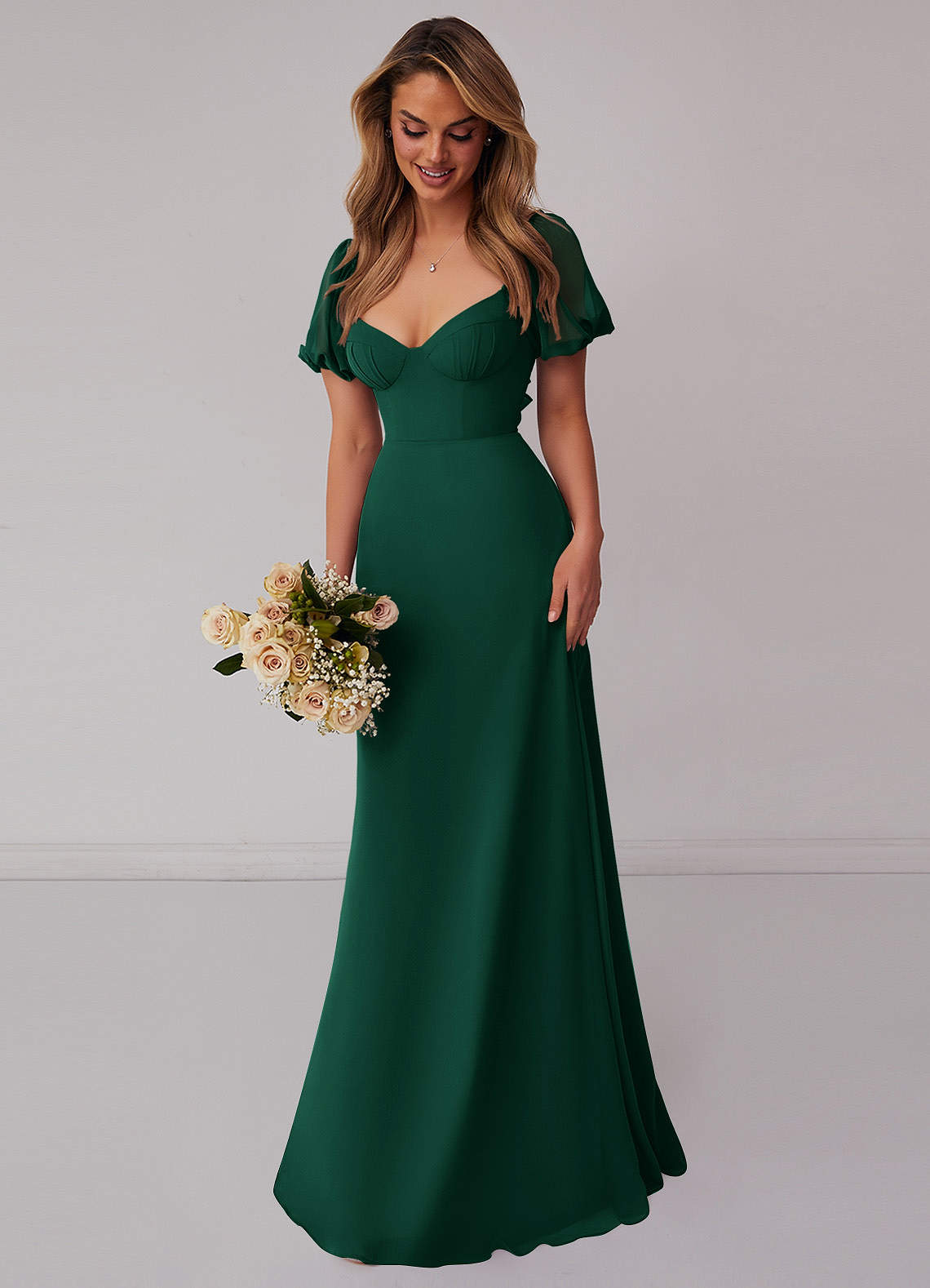 Barbie ♥ Azazie Bridesmaid Dresses Emerald A-Line Pleated Chiffon Dress image5