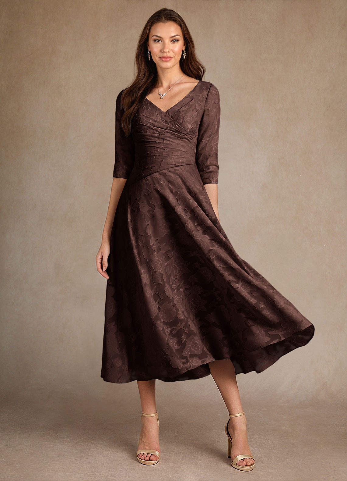 Azazie Durant Kleider für die Brautmutter A-Linie Plissee Blumen-Burnout Kleid Ganache image1