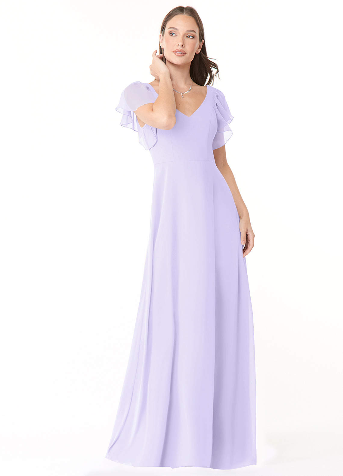 Azazie Syenna Robes de demoiselle d'honneur Robe Trapèze en Mousseline de soie Rayé Lilas image1