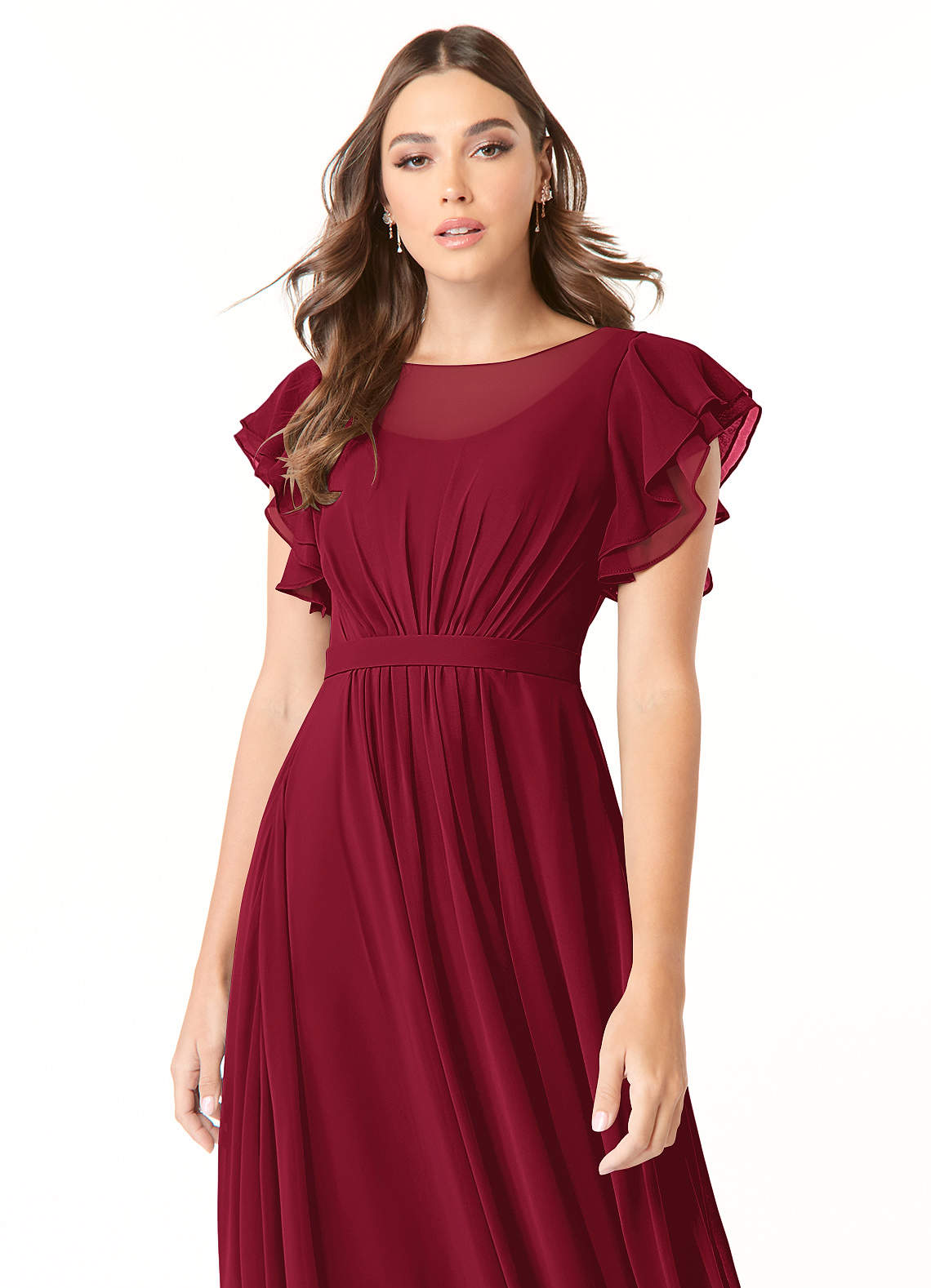 Azazie Daphne Modest Bridesmaid Dresses A-Line Ruffled Chiffon Floor-Length Dress image3