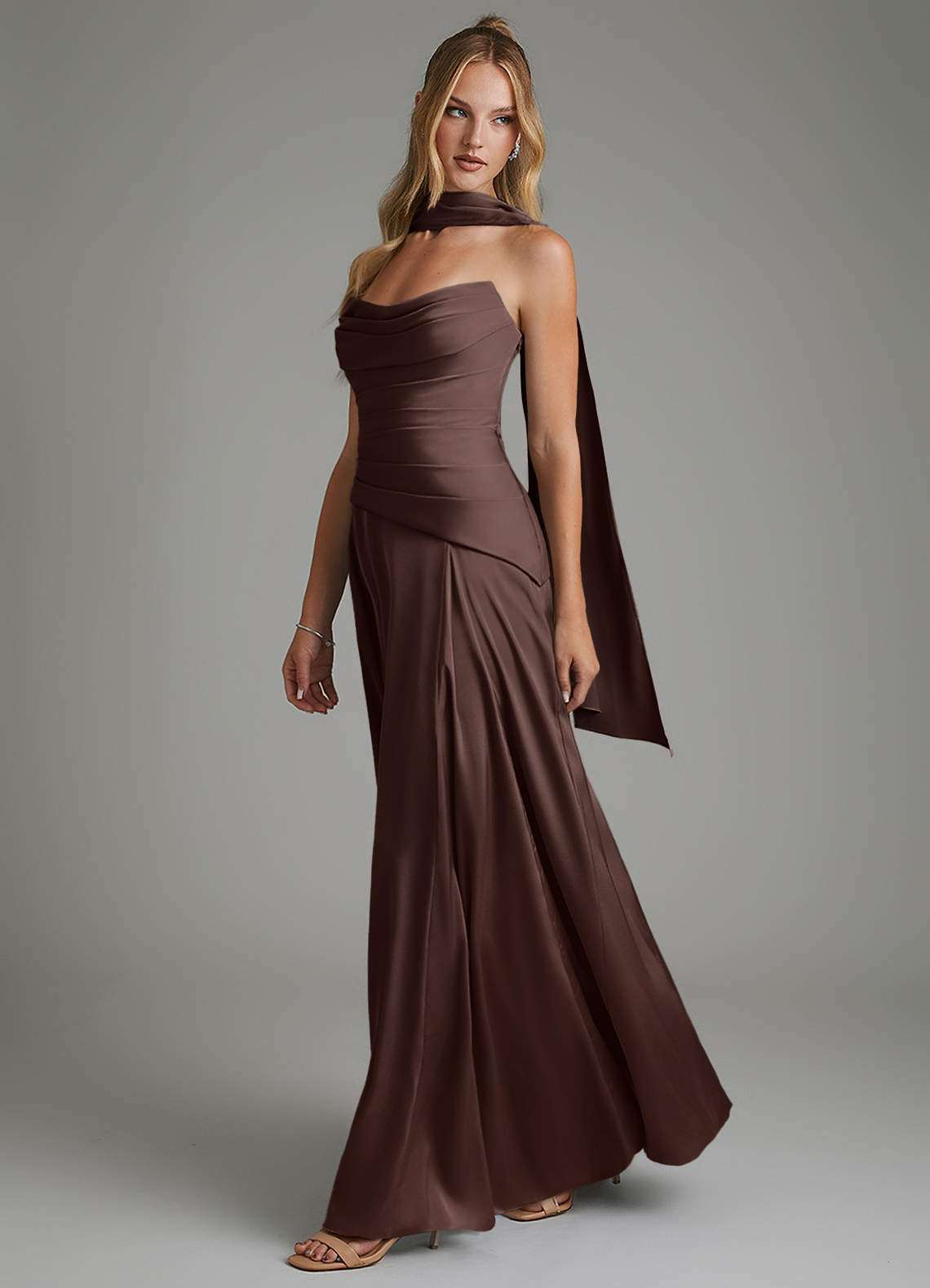 Azazie Gabriela Bridesmaid Dresses Ganache A-Line Corset Stretch Satin Dress image5