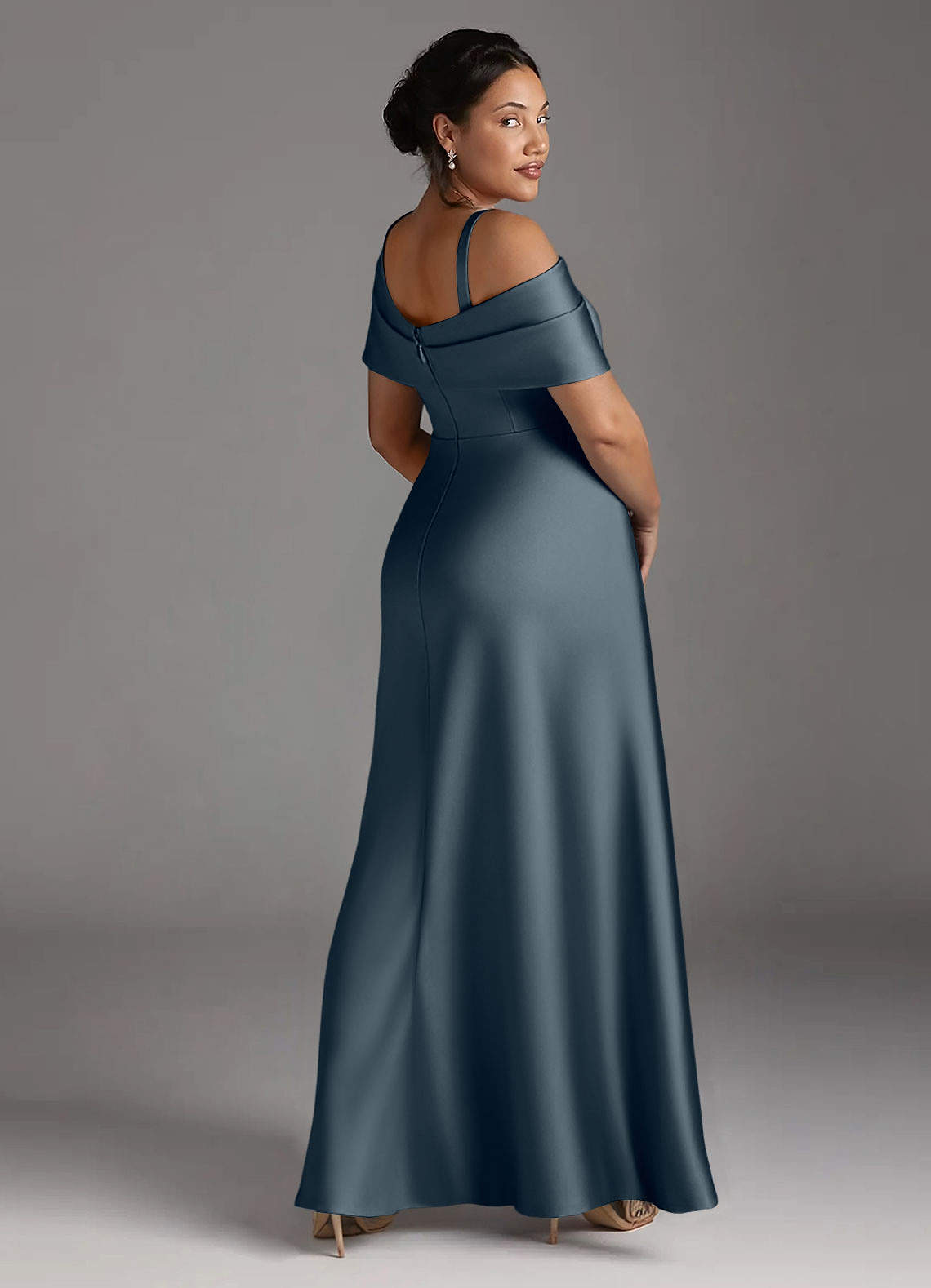 Azazie Milton Mother of the Bride Dresses Twilight A-Line Pleated Stretch Satin Dress image11