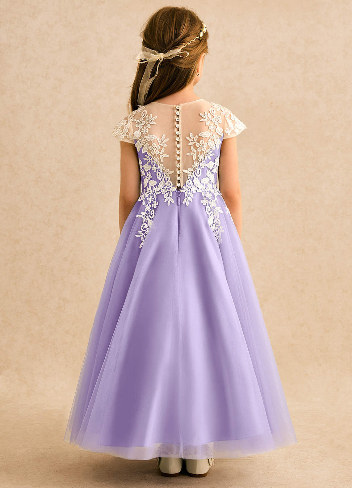 Azazie Dandelion Robe Demoiselle D'honneur Fillette Robe Princesse en Dentelle Lilas image4
