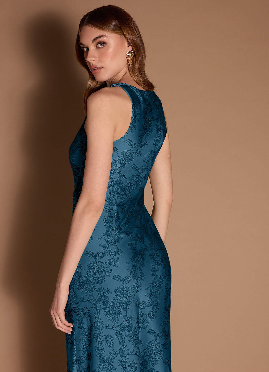 Azazie Cowl Column Maxi Dresses in Navy Black
