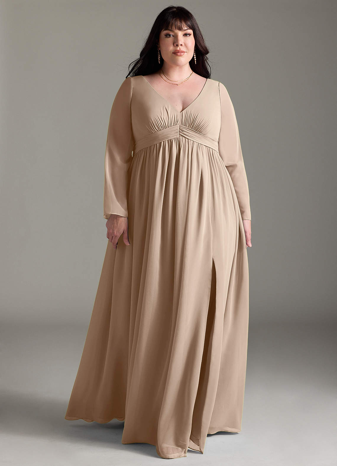 Azazie Teton Maternity Bridesmaid Dresses A-Line Long Sleeve Chiffon Floor-Length Dress image8