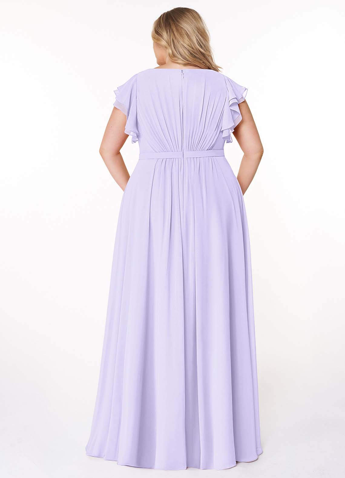 Azazie Daphne Modest Bridesmaid Dresses A-Line Ruffled Chiffon Floor-Length Dress image7