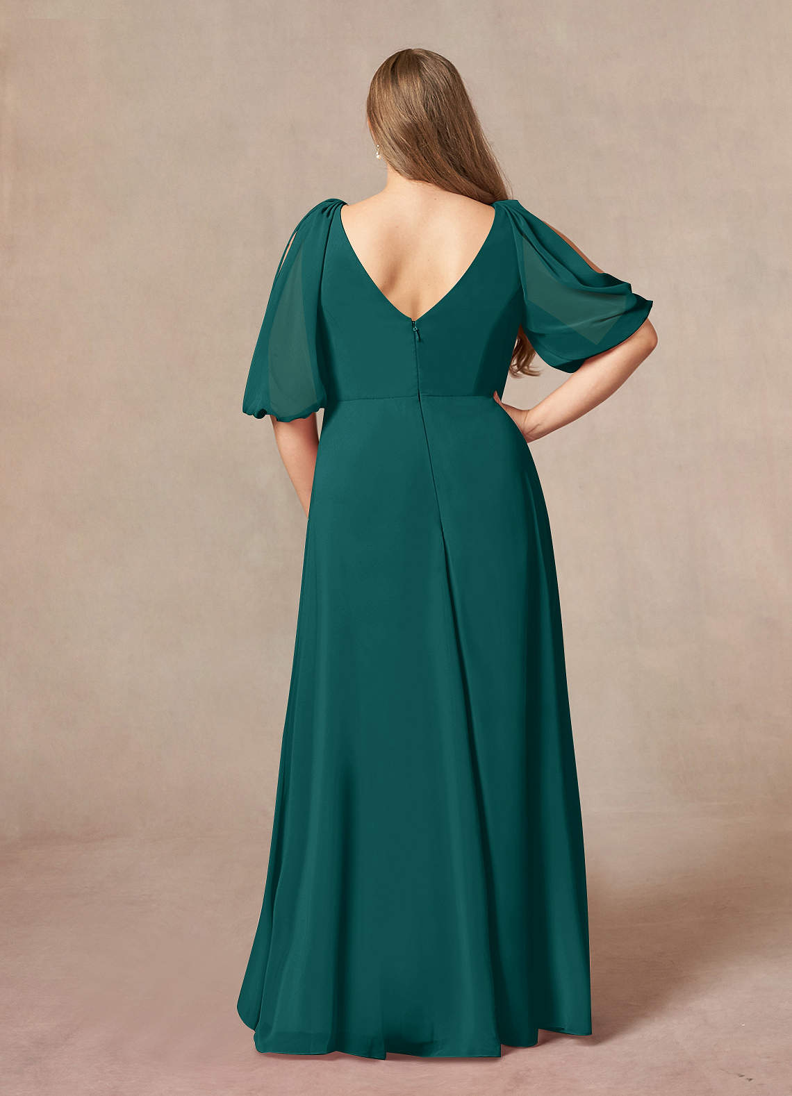 Azazie Bronwyn Peacock A-Line V-Neck Ruched Chiffon Dress | Azazie