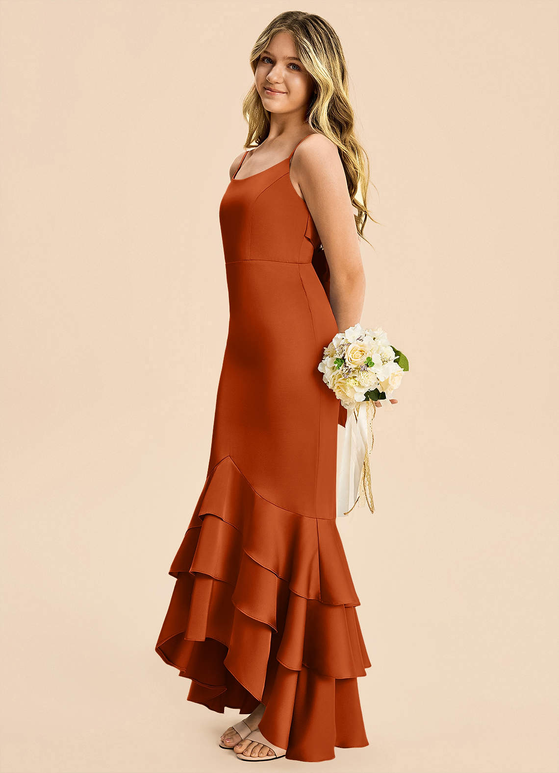 burnt orange ruffle dress Elegant One Shoulder Mermaid Long Prom Dress, PD36  AlineBridal it flatters your figure while keeping things breezy Marcella - Burnt Orange Velvet