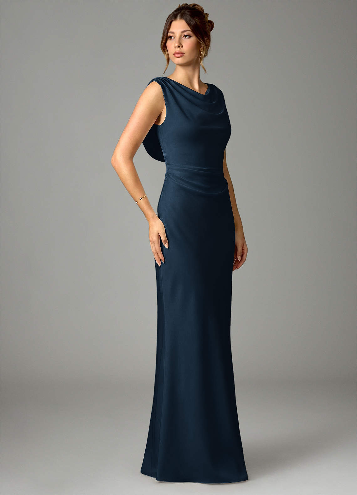 Azazie Kieryn Bridesmaid Dresses Dark Navy Mermaid Pleated Stretch Satin Dress image3