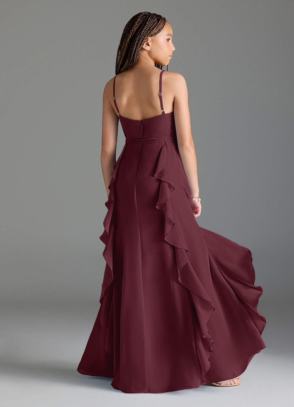 Azazie Peyton Junior Vestido Cabernet de Chiffon de Linha A com Plissado image1