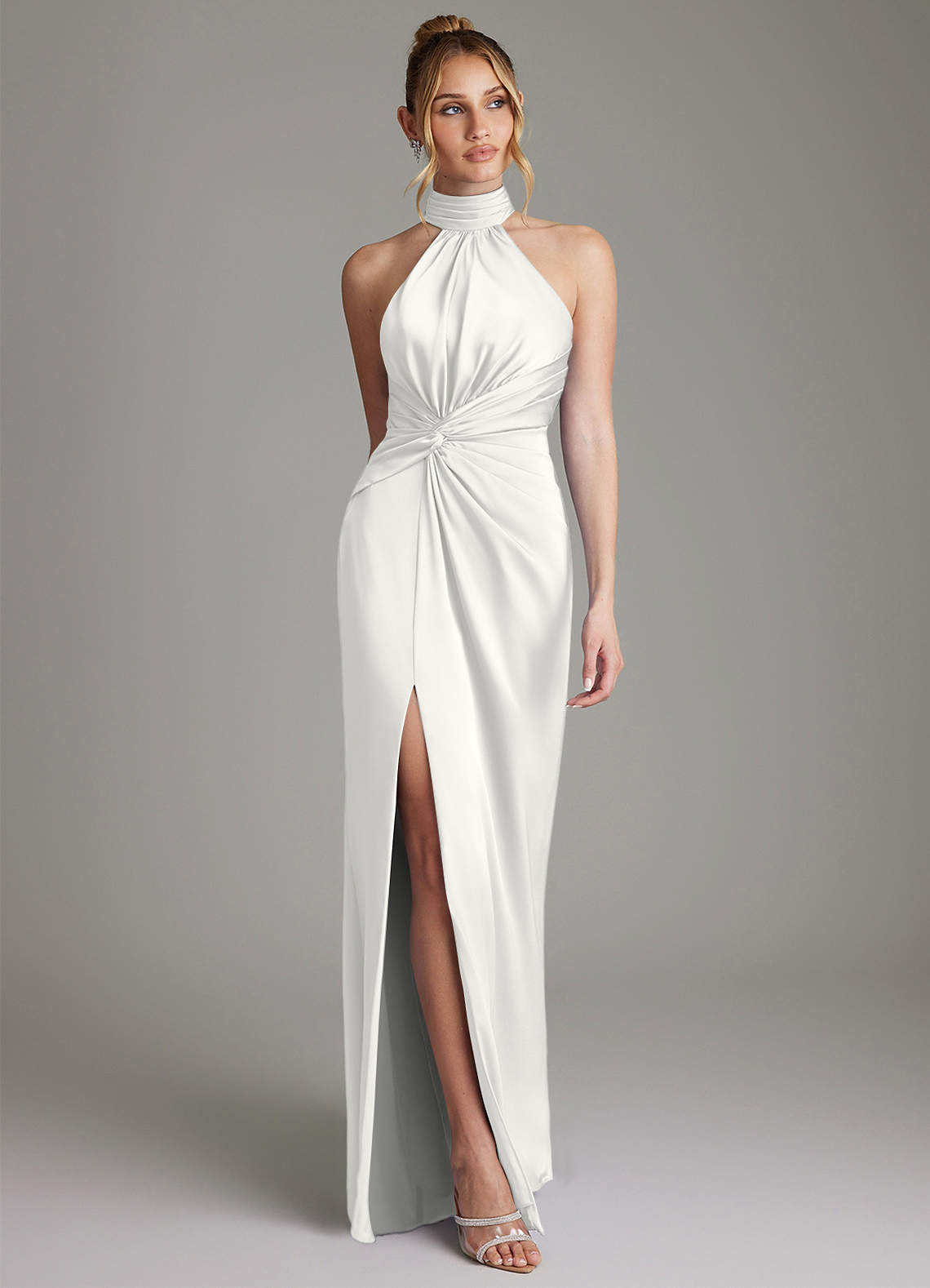 Azazie Gracelynn White Stretch Satin Bridesmaid Dresses | Azazie