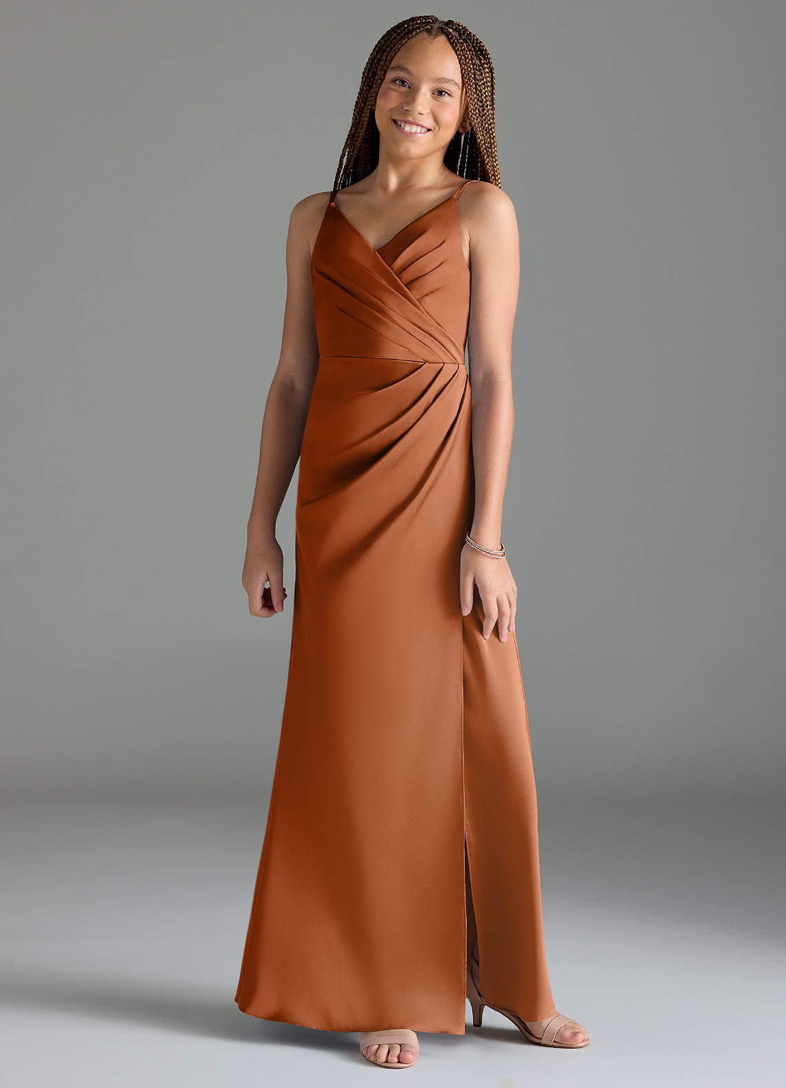 Azazie Maci Junior Copper Mermaid Pleated Stretch Satin Dress image1
