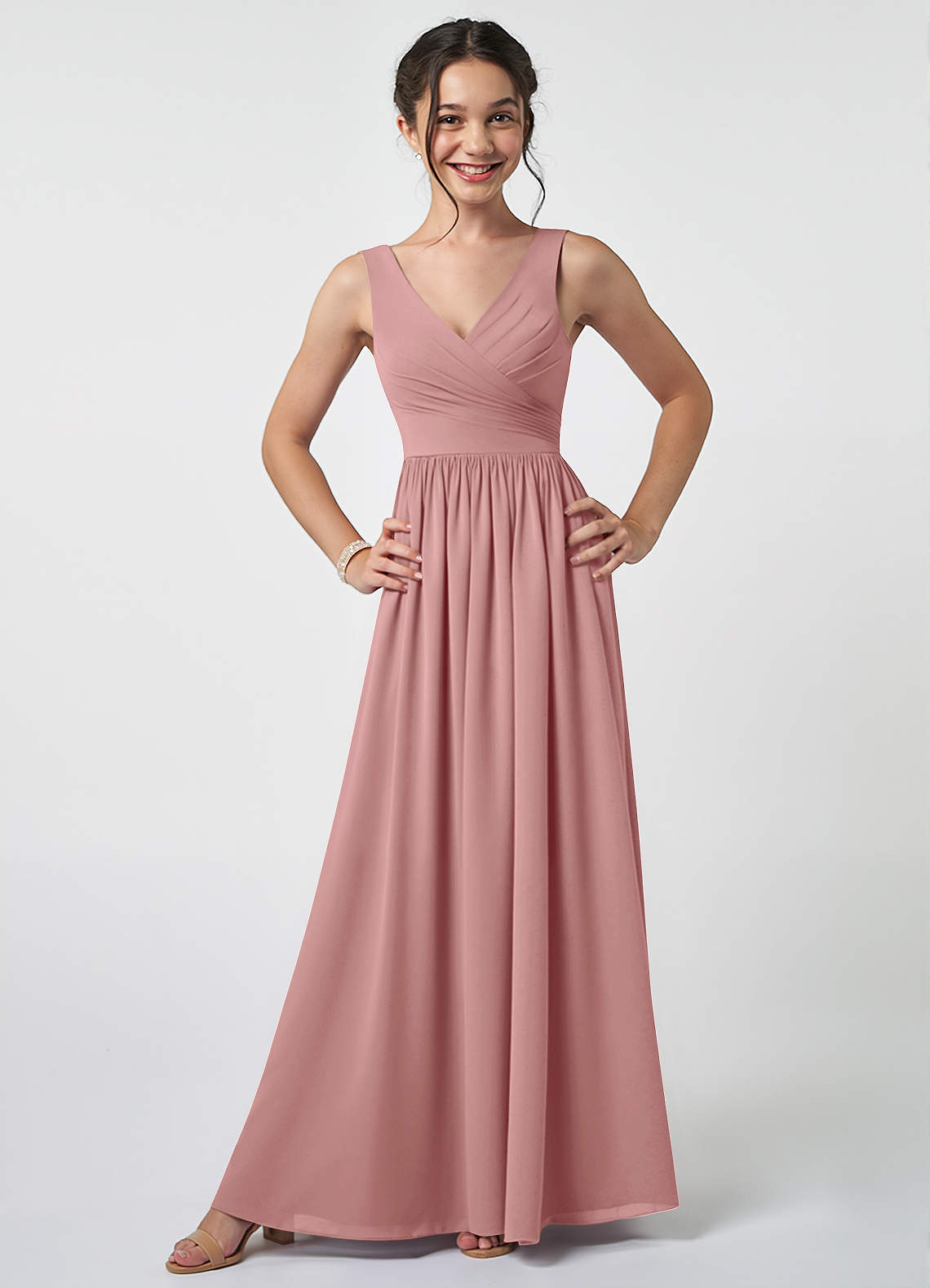 Azazie Keyla Junior Dusty Rose A-Line Pleated Chiffon Dress image1