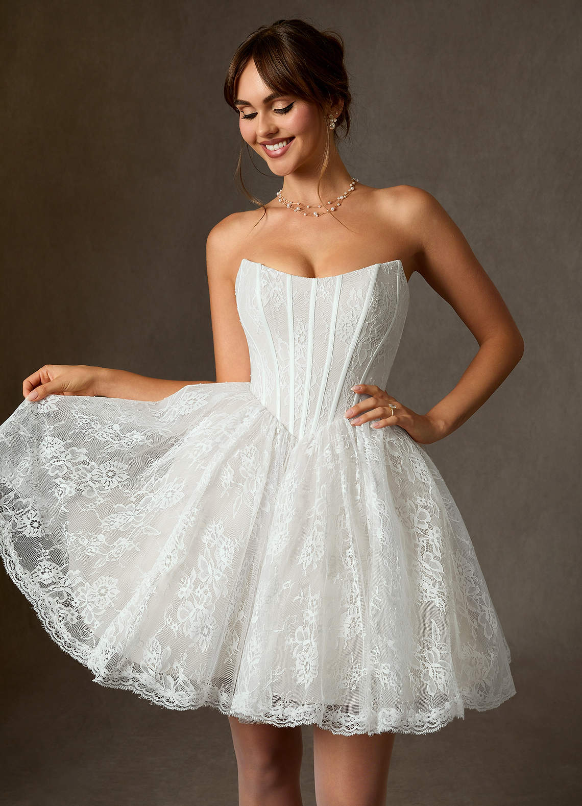 Azazie Clover Wedding Dresses Diamond White Ball-Gown Strapless Lace Dress image5