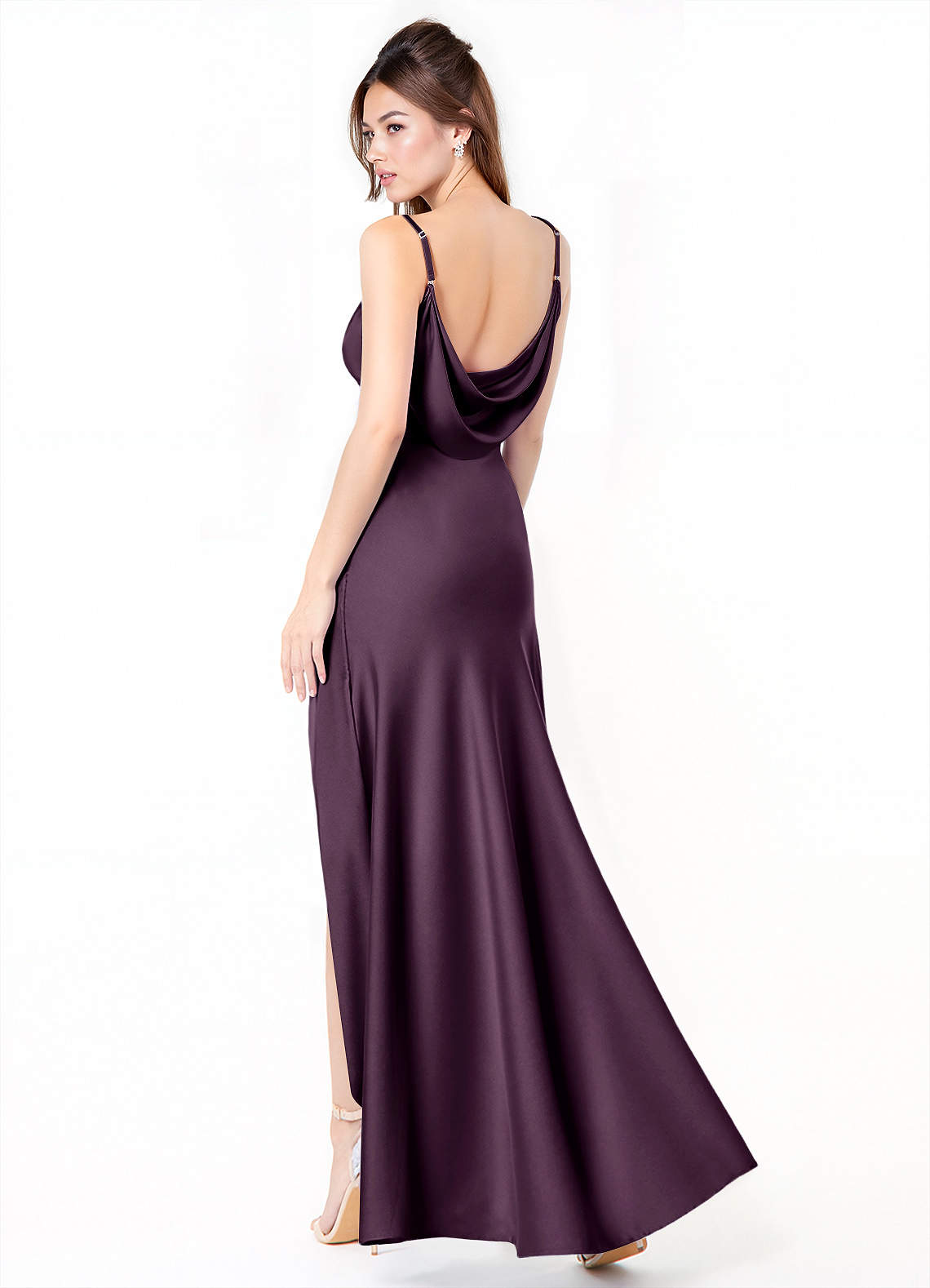 Azazie Alaija Bridesmaid Dresses Plum Mermaid Side Slit Stretch Satin Dress image1