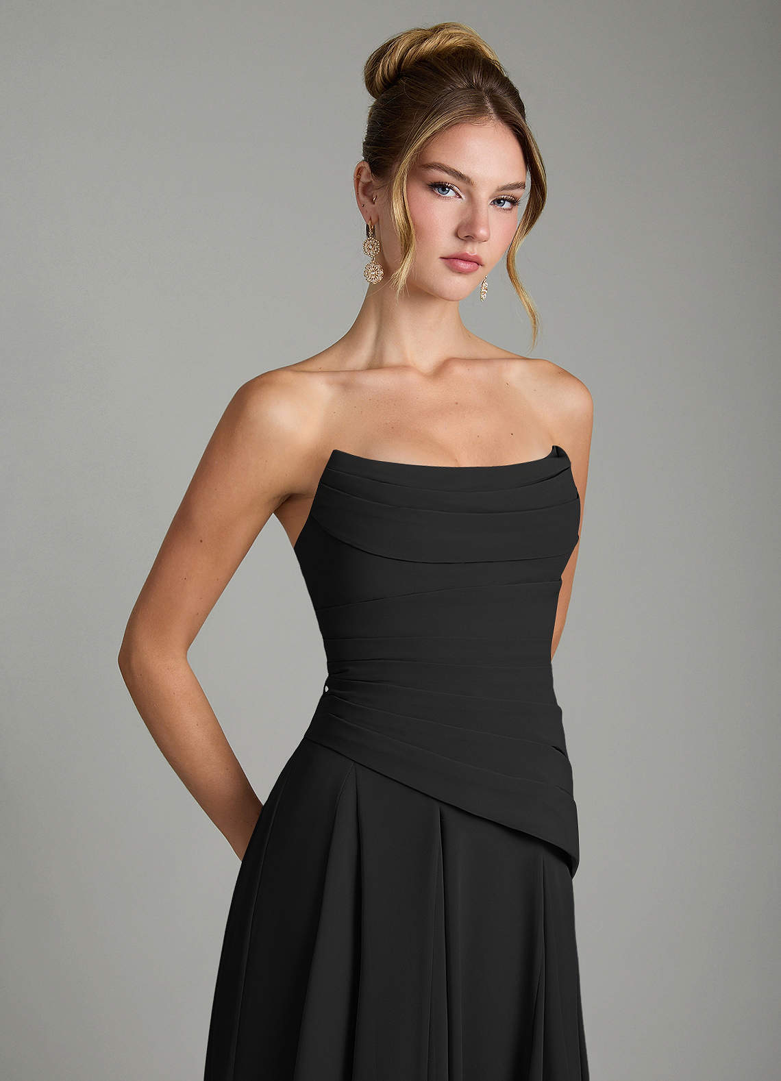 Azazie Gabriela Bridesmaid Dresses Black A-Line Corset Chiffon Dress image9