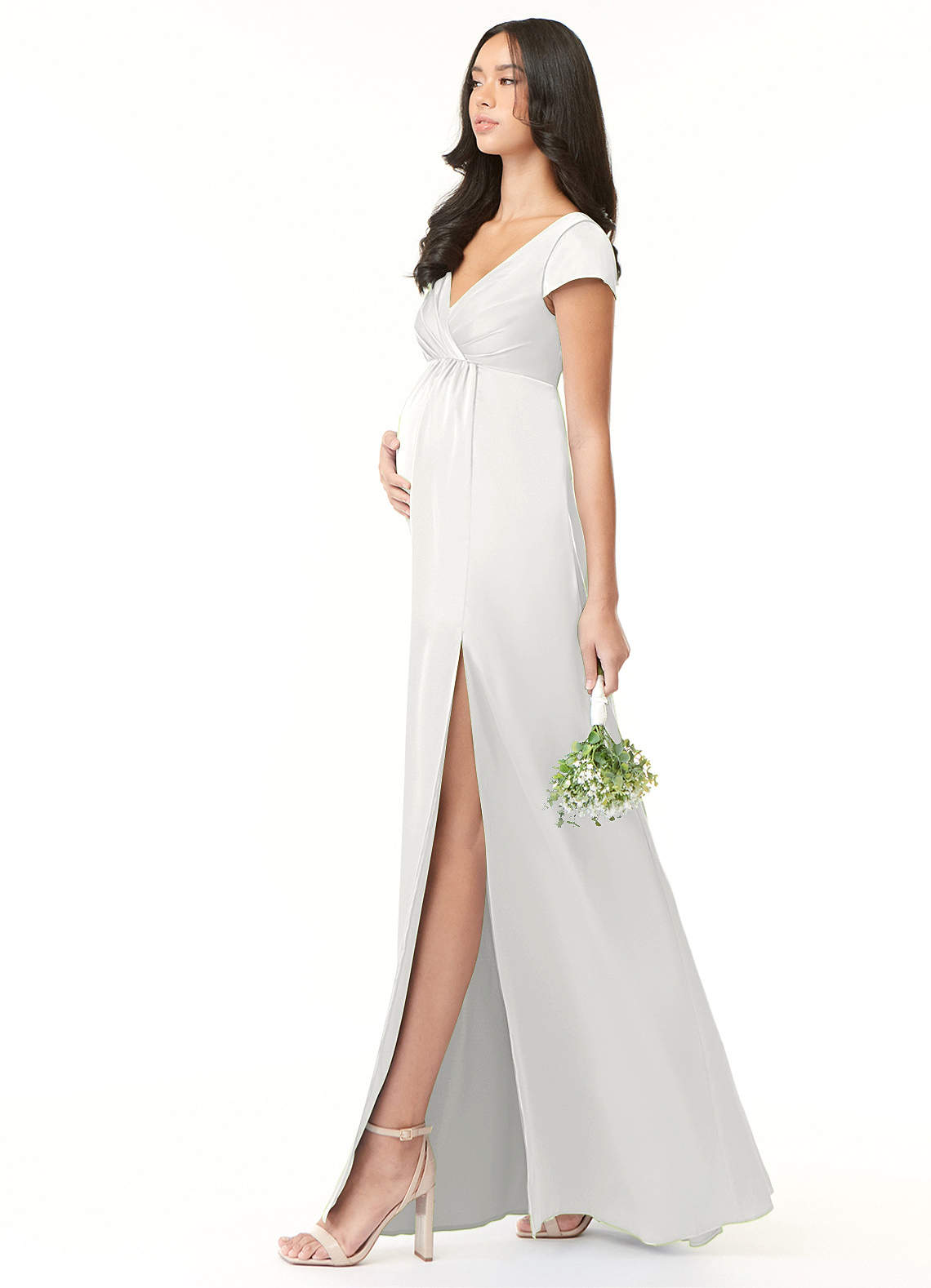 Azazie Allessia Maternity Bridesmaid Dresses A-Line Pleated Stretch Satin Floor-Length Dress image2