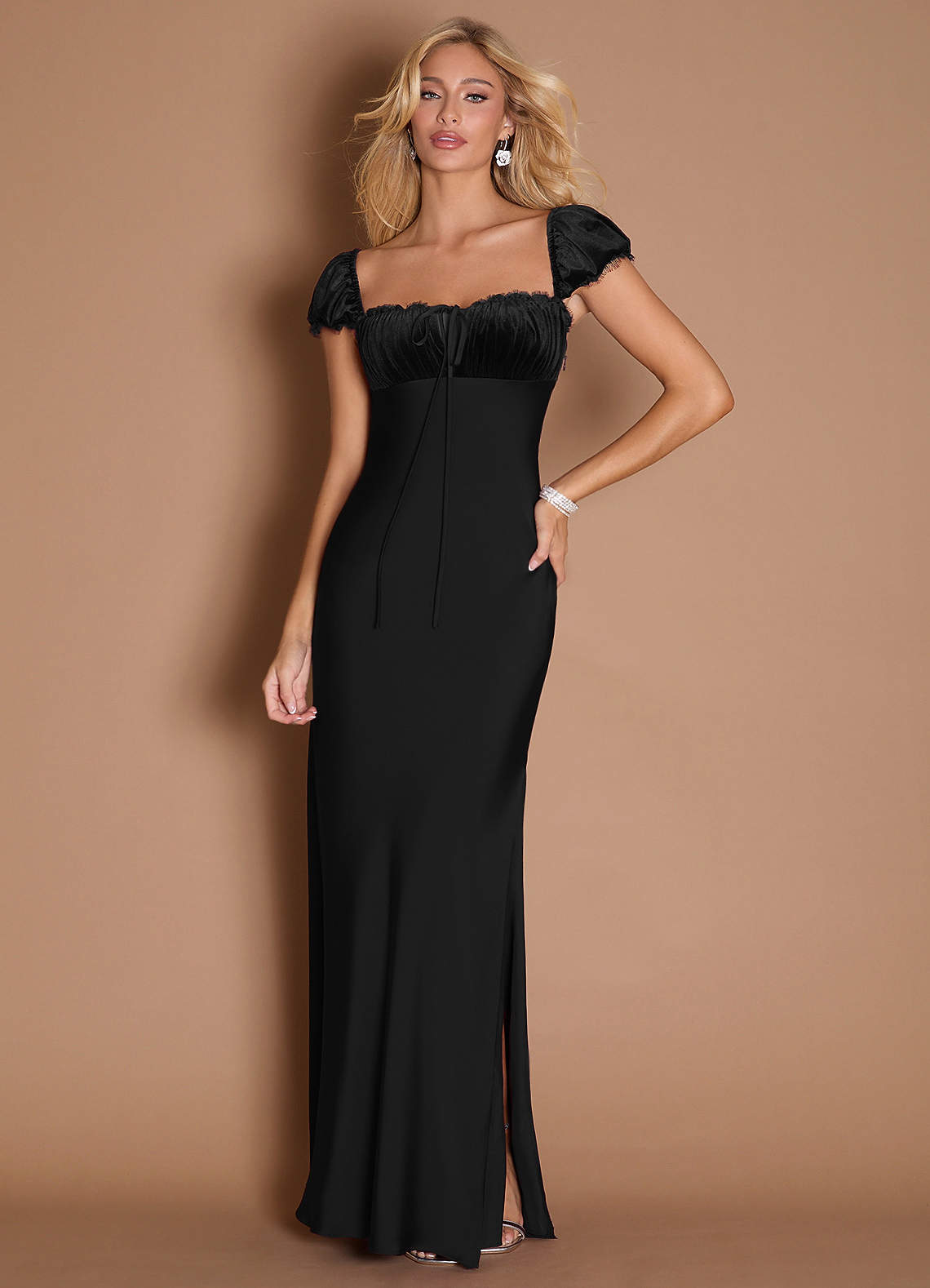 willow maxi dress black Azazie Floor-Length Dresses Column Wedding Guest Formal Dresses Straight Bows With adjustable straps for OSP How To Style Black Size:16 (EU18)