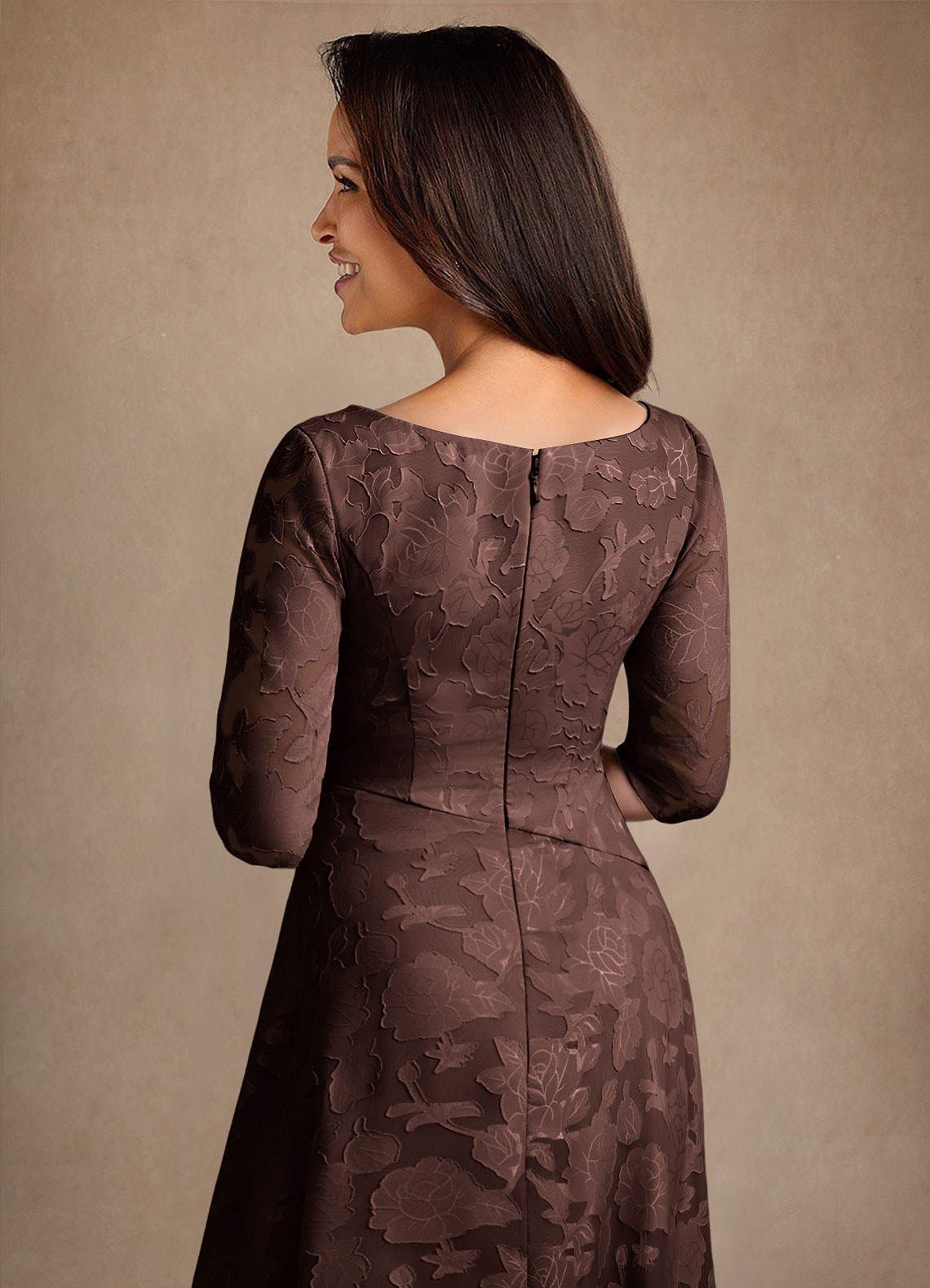 Azazie Durant Kleider für die Brautmutter A-Linie Plissee Blumen-Burnout Kleid Ganache image4