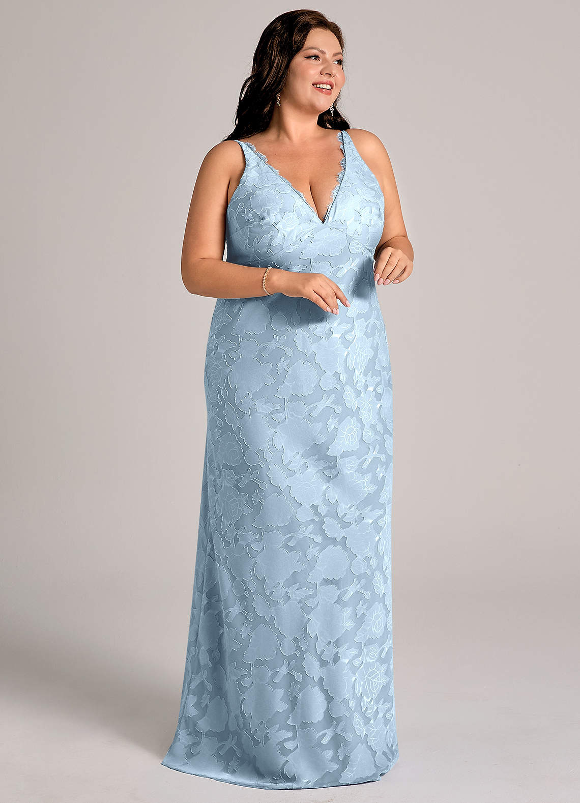 Azazie Tianna Bridesmaid Dresses Sky Blue Sheath Lace Floral Burnout Dress image10