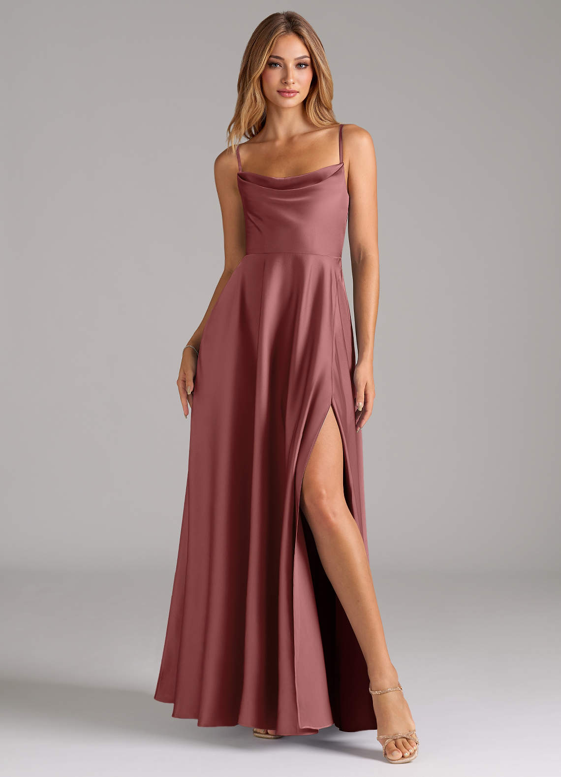 Azazie Elle Bridesmaid Dresses Amethyst A-Line Pleated Stretch Satin Dress image3