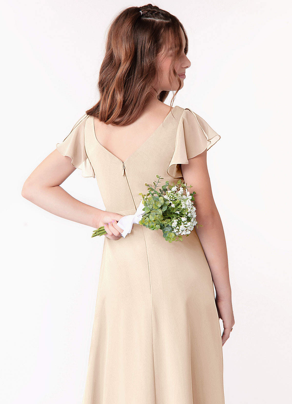 Azazie A-Line/Princess V-Neck Floor-Length Chiffon Junior Bridesmaid Dresses